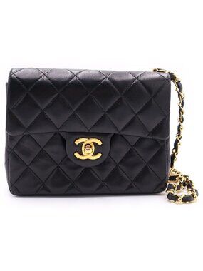Chanel Mini Quilted 17 CC Logo Chain Shoulder Bag Back Single Flap Gold Lambskin